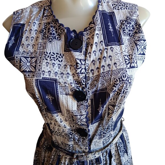 Women's 6 Vintage 1950's Sleeveless Button-Front Dress Belt Geometric Print 1OF1 - Picture 4 of 12
